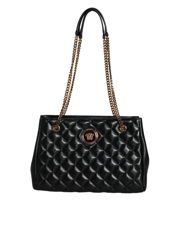 Black Quilted Nappa Leather Shoulder Chain Strap Bag Versace