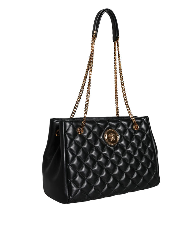 Black Quilted Nappa Leather Shoulder Chain Strap Bag Versace