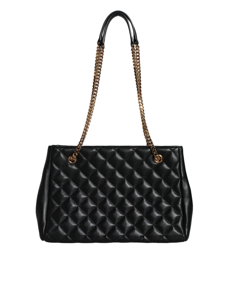 Black Quilted Nappa Leather Shoulder Chain Strap Bag Versace