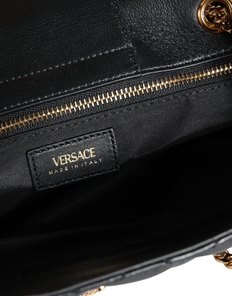 Black Quilted Nappa Leather Shoulder Chain Strap Bag Versace