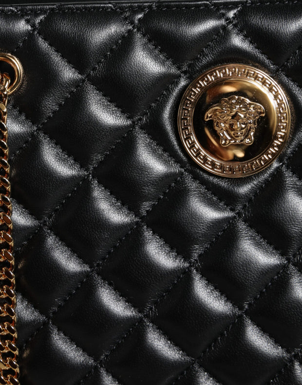 Black Quilted Nappa Leather Shoulder Chain Strap Bag Versace