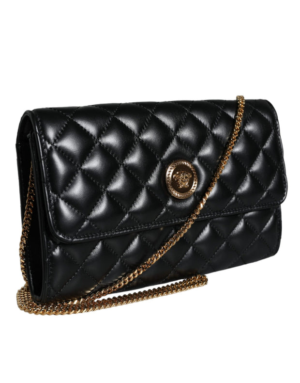 Black Quilted Nappa Leather Crossbody Shoulder Bag Versace