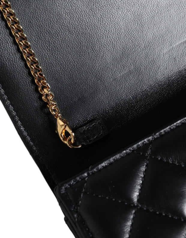 Black Quilted Nappa Leather Crossbody Shoulder Bag Versace