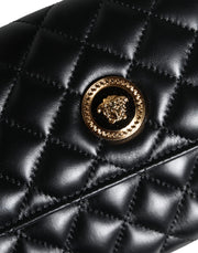 Black Quilted Nappa Leather Crossbody Shoulder Bag Versace