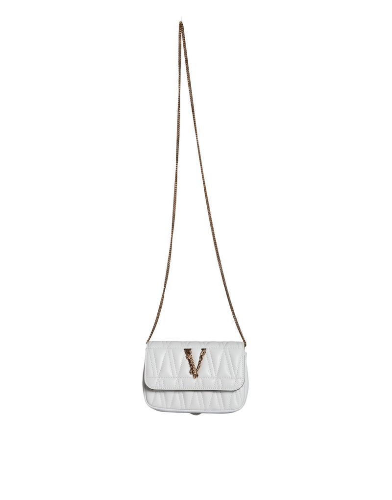 White Quilted Nappa Leather Crossbody Shoulder Bag Versace