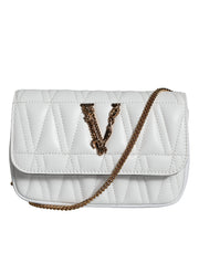 White Quilted Nappa Leather Crossbody Shoulder Bag Versace