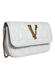 White Quilted Nappa Leather Crossbody Shoulder Bag Versace