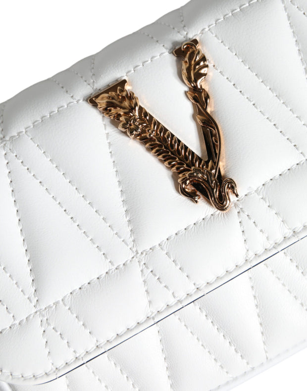 White Quilted Nappa Leather Crossbody Shoulder Bag Versace