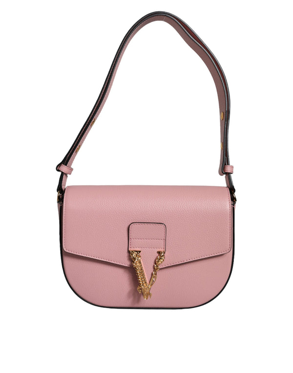 Pink Grainy Calf Leather Logo Crossbody Shoulder Bag Versace