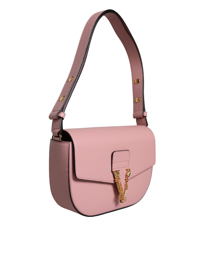 Pink Grainy Calf Leather Logo Crossbody Shoulder Bag Versace