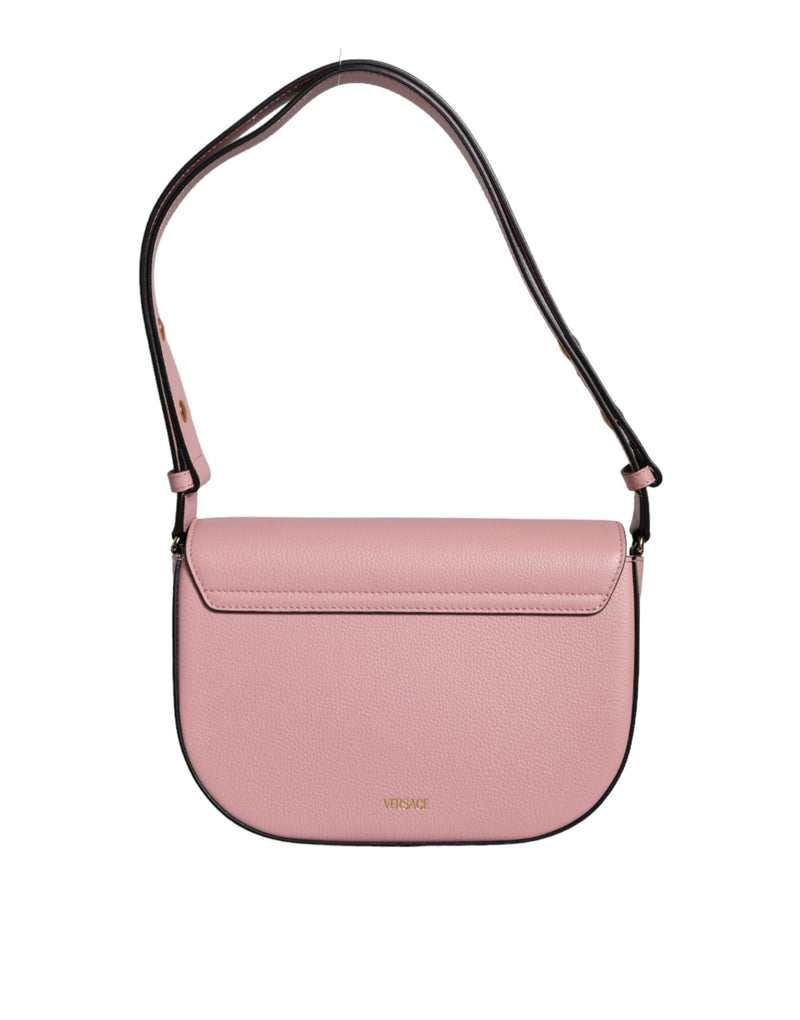 Pink Grainy Calf Leather Logo Crossbody Shoulder Bag Versace