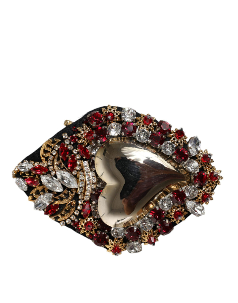 Gold Tone Brass Sacred Heart Crystal Embellished Brooch Dolce & Gabbana