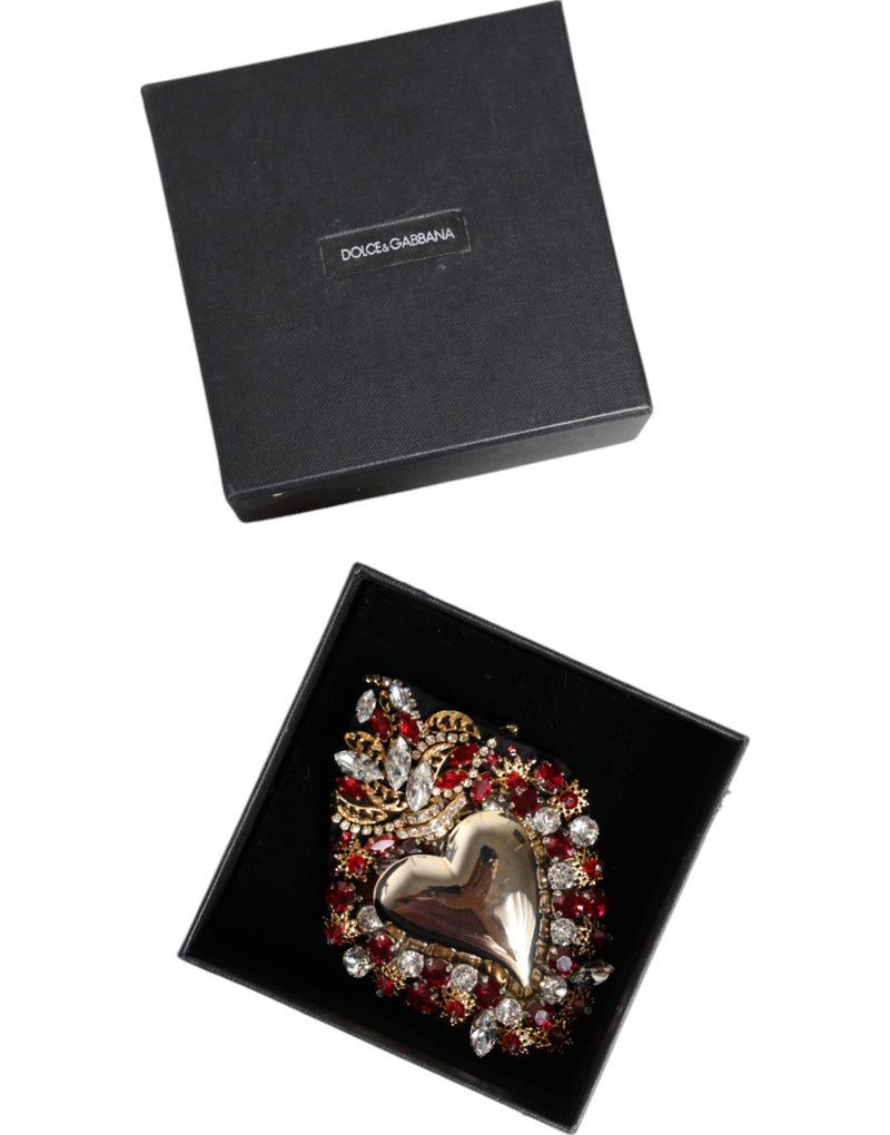 Gold Tone Brass Sacred Heart Crystal Embellished Brooch Dolce & Gabbana