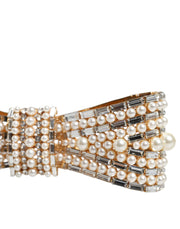 Gold Tone Brass Bow Crystal FauxPearl Embellished Brooch Dolce & Gabbana