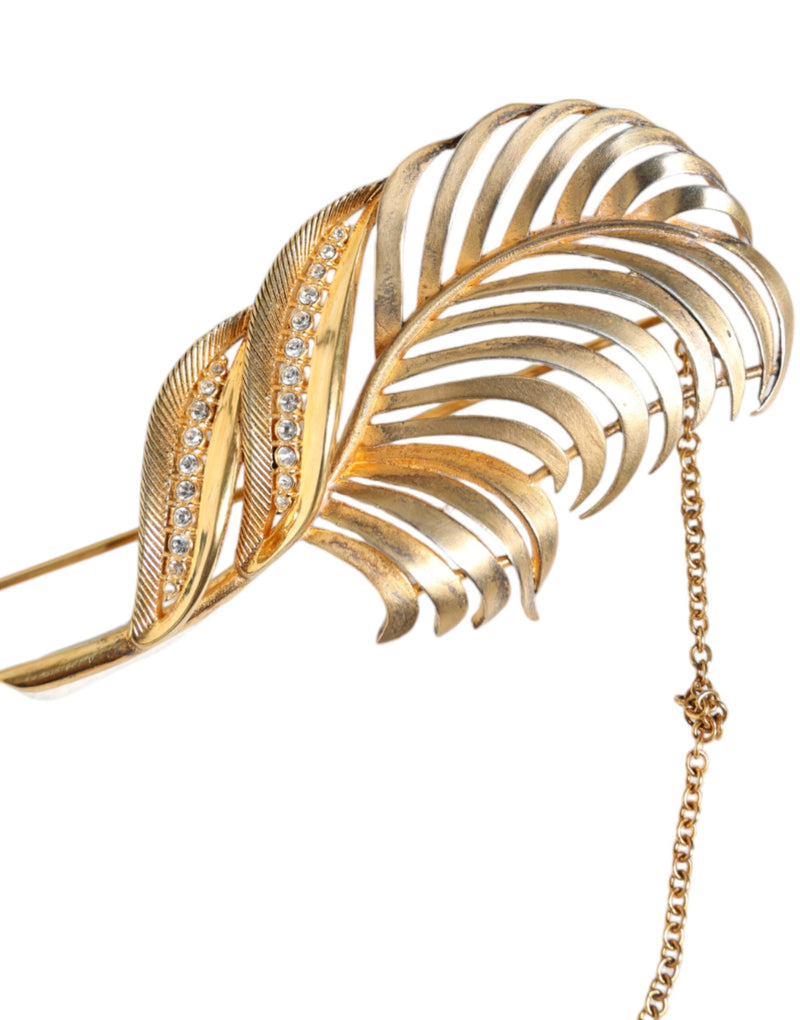 Gold Tone 925 Sterling Silver Leaf Crystal Chain Brooch Dolce & Gabbana