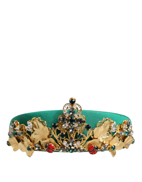 Green Silk Crystal Embellished Tiara Headband Crown Diadem Dolce & Gabbana