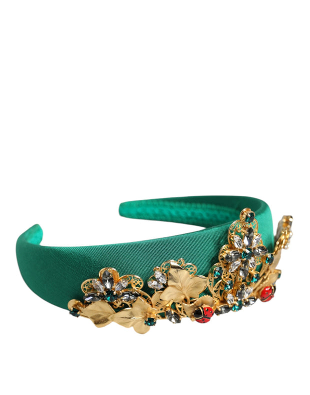 Green Silk Crystal Embellished Tiara Headband Crown Diadem Dolce & Gabbana