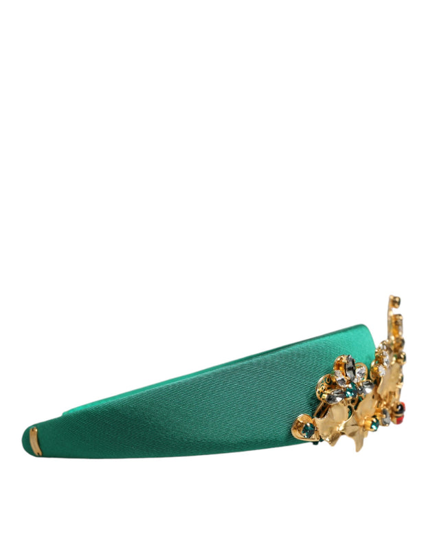 Green Silk Crystal Embellished Tiara Headband Crown Diadem Dolce & Gabbana