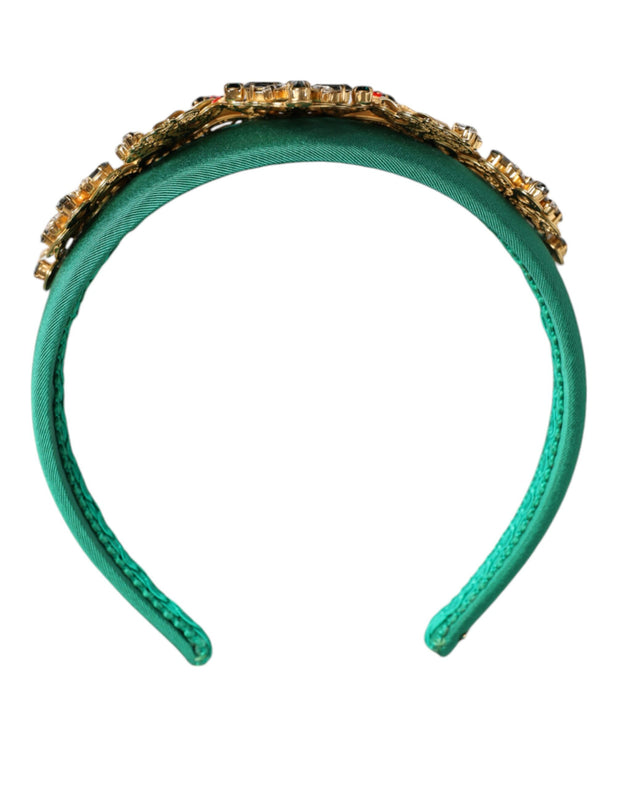 Green Silk Crystal Embellished Tiara Headband Crown Diadem Dolce & Gabbana