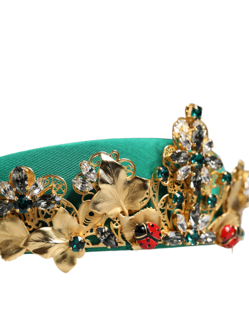 Green Silk Crystal Embellished Tiara Headband Crown Diadem Dolce & Gabbana