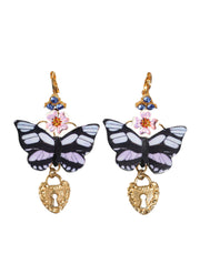 Gold Purple Crystal Butterfly Heart Locket Earrings Dolce & Gabbana