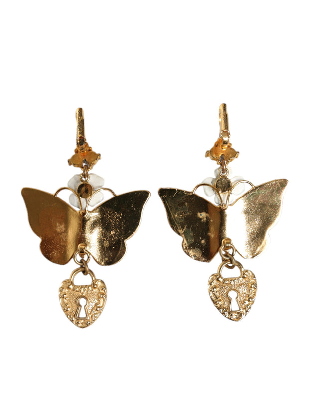 Gold Purple Crystal Butterfly Heart Locket Earrings Dolce & Gabbana