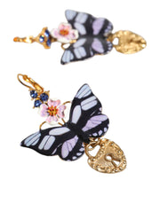 Gold Purple Crystal Butterfly Heart Locket Earrings Dolce & Gabbana