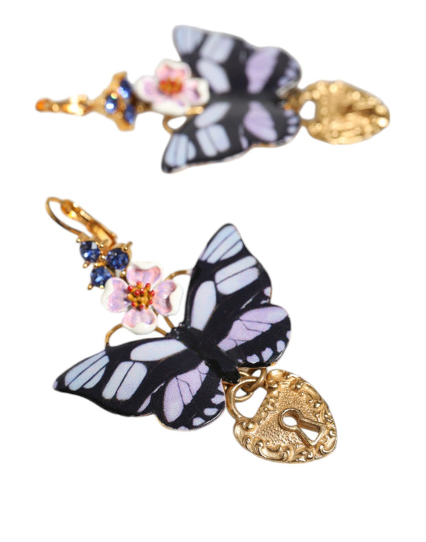 Gold Purple Crystal Butterfly Heart Locket Earrings Dolce & Gabbana