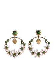 Gold Tone Brass Crystals Lily Resin Devotion Earrings Dolce & Gabbana