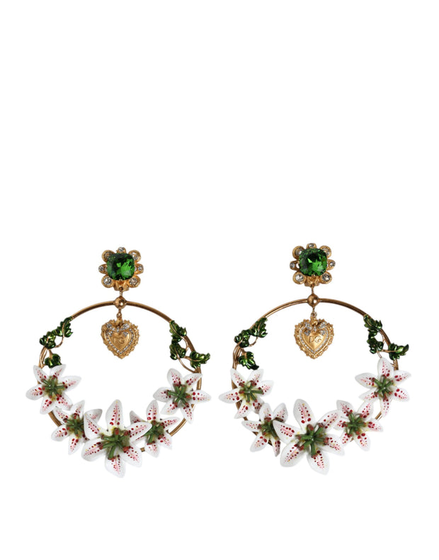 Gold Tone Brass Crystals Lily Resin Devotion Earrings Dolce & Gabbana