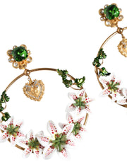 Gold Tone Brass Crystals Lily Resin Devotion Earrings Dolce & Gabbana