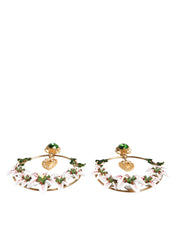 Gold Tone Brass Crystals Lily Resin Devotion Earrings Dolce & Gabbana