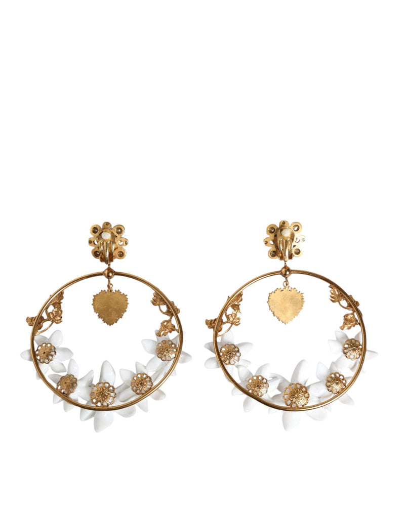 Gold Tone Brass Crystals Lily Resin Devotion Earrings Dolce & Gabbana