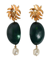 Red Watermelon Gold Brass Crystal Clip Dangling Earrings Dolce & Gabbana