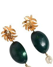 Red Watermelon Gold Brass Crystal Clip Dangling Earrings Dolce & Gabbana