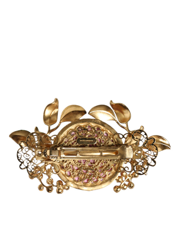 Gold Tone Brass Crystal Floral Hair Clip Dolce & Gabbana