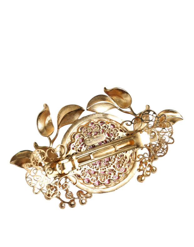 Gold Tone Brass Crystal Floral Hair Clip Dolce & Gabbana