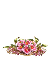 Gold Tone Brass Crystal Floral Hair Clip Dolce & Gabbana