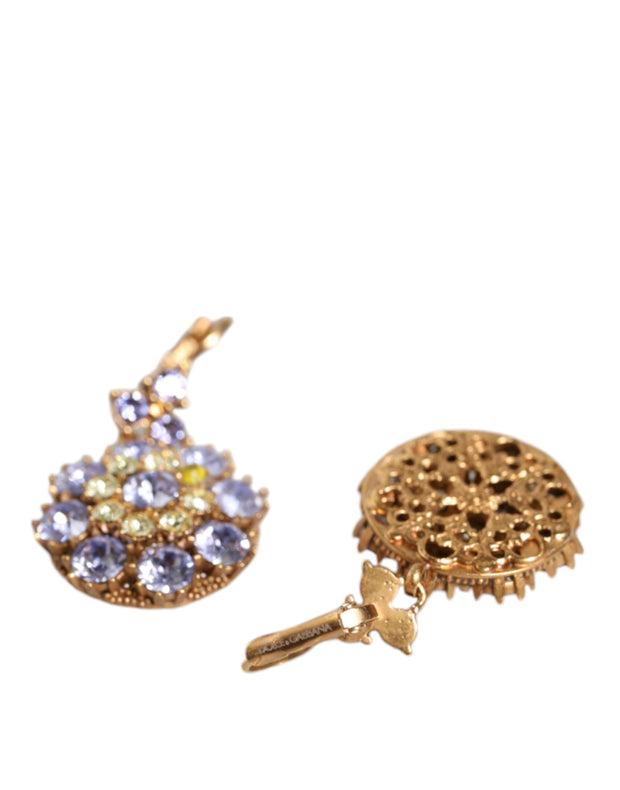 Gold Brass Crystal SICILY Clip Jewelry Dangling Earrings Dolce & Gabbana