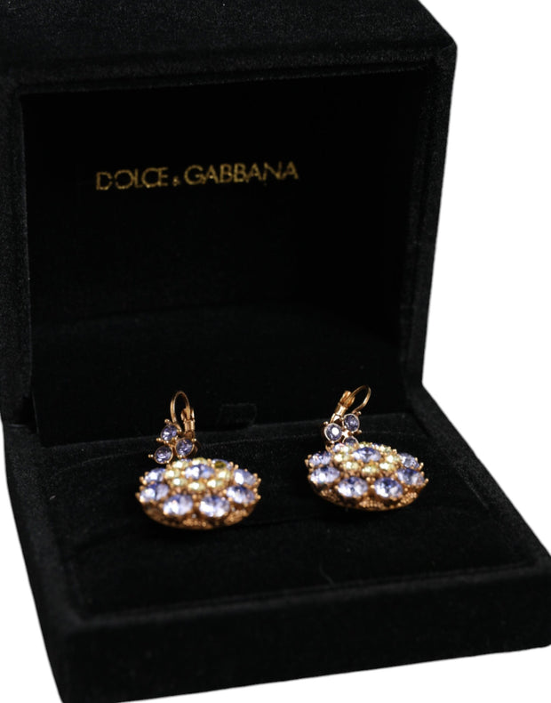 Gold Brass Crystal SICILY Clip Jewelry Dangling Earrings Dolce & Gabbana