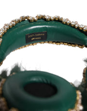 Green Gold Crystal Fur Headset Audio AUX Headphones Dolce & Gabbana