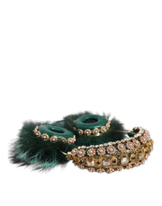 Green Gold Crystal Fur Headset Audio AUX Headphones Dolce & Gabbana