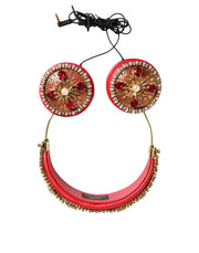 Red Nappa Leather Floral Crystal Headphone Dolce & Gabbana