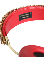 Red Nappa Leather Floral Crystal Headphone Dolce & Gabbana