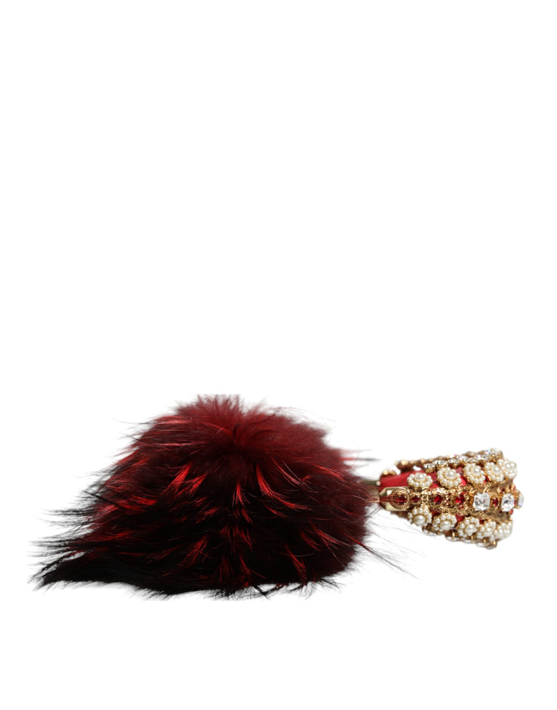 Red Gold Crystal Fur Headset Audio AUX Headphones Dolce & Gabbana