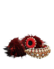 Red Gold Crystal Fur Headset Audio AUX Headphones Dolce & Gabbana