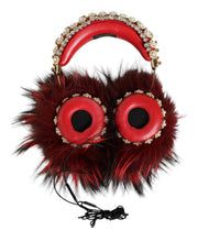 Red Gold Crystal Fur Headset Audio AUX Headphones Dolce & Gabbana