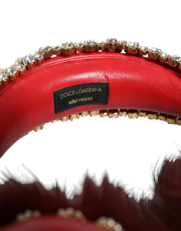 Red Gold Crystal Fur Headset Audio AUX Headphones Dolce & Gabbana