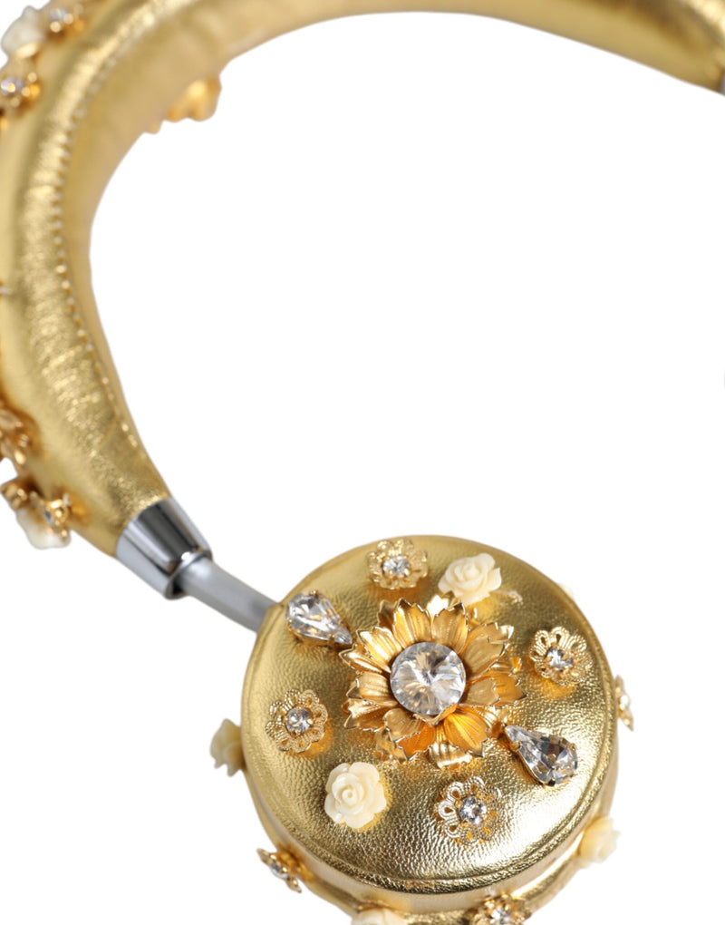 Gold Leather Floral Crystal Angel Headset Headphones Dolce & Gabbana