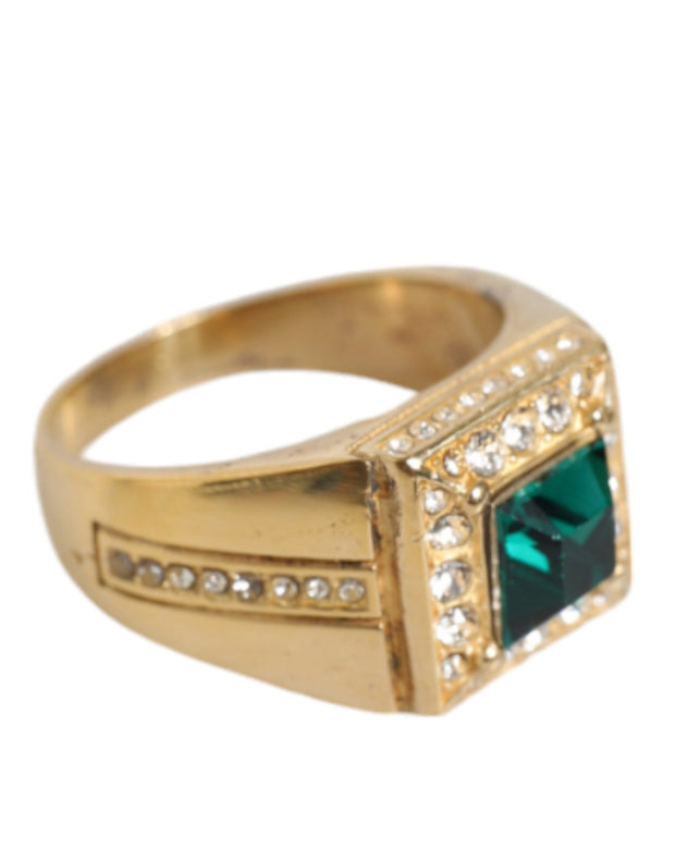 Gold Plated 925 Silver Green Crystal Ring Dolce & Gabbana